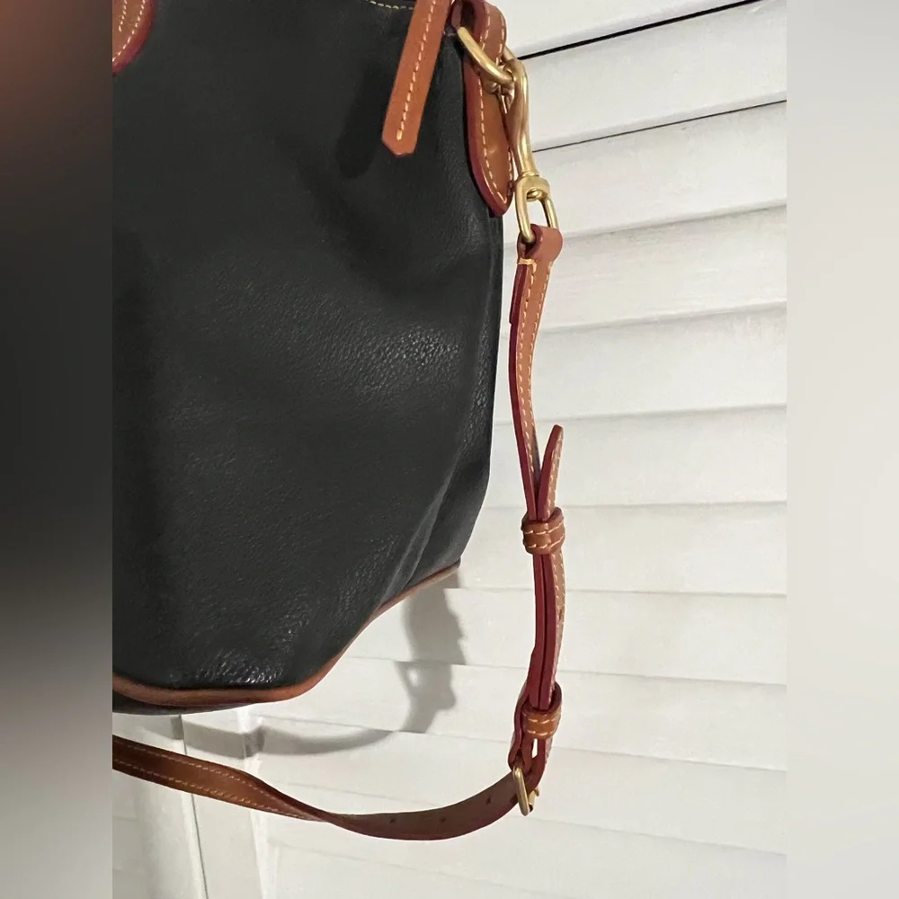 Dooney & Bourke Pebble Grain Large Zip Dome Satchel Black British Tan